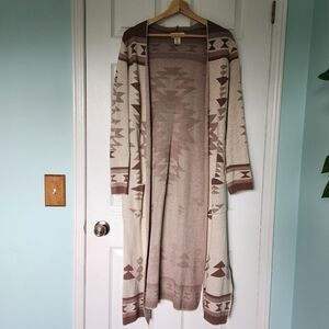 Jessica Simpson Aztec Duster Cardigan in Brown and Taupe Size L
